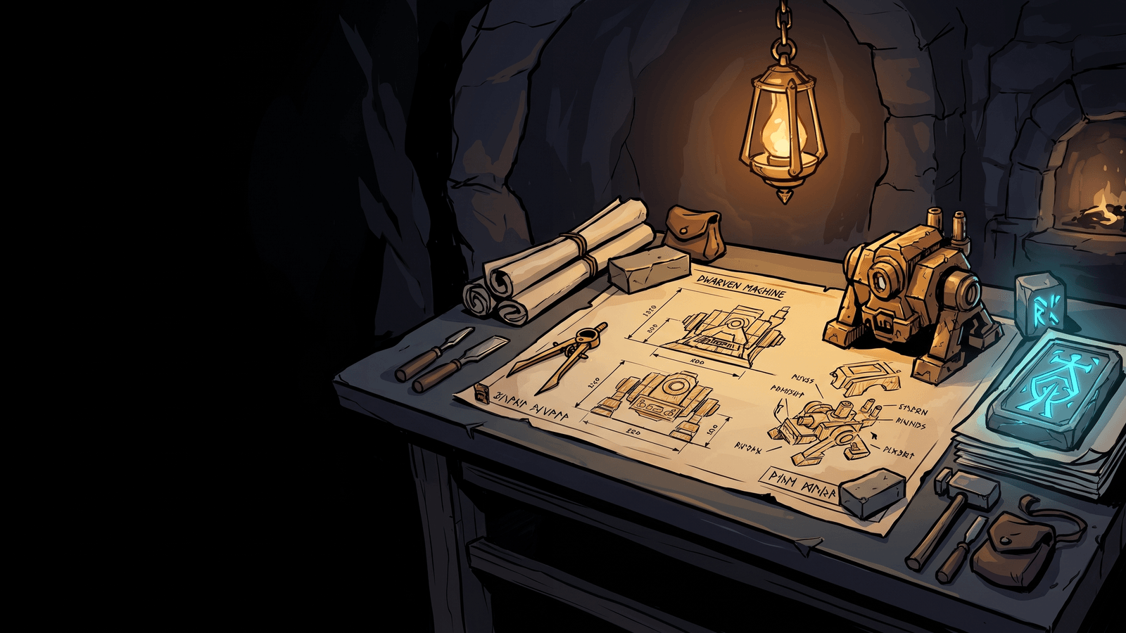 A design document open beside the running game, its two race table visible against nine faction crests