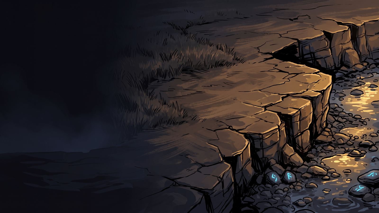 Split view of the same map, 2D canvas ground on the left and the 3D shader ground on the right, meeting at a vertical divider